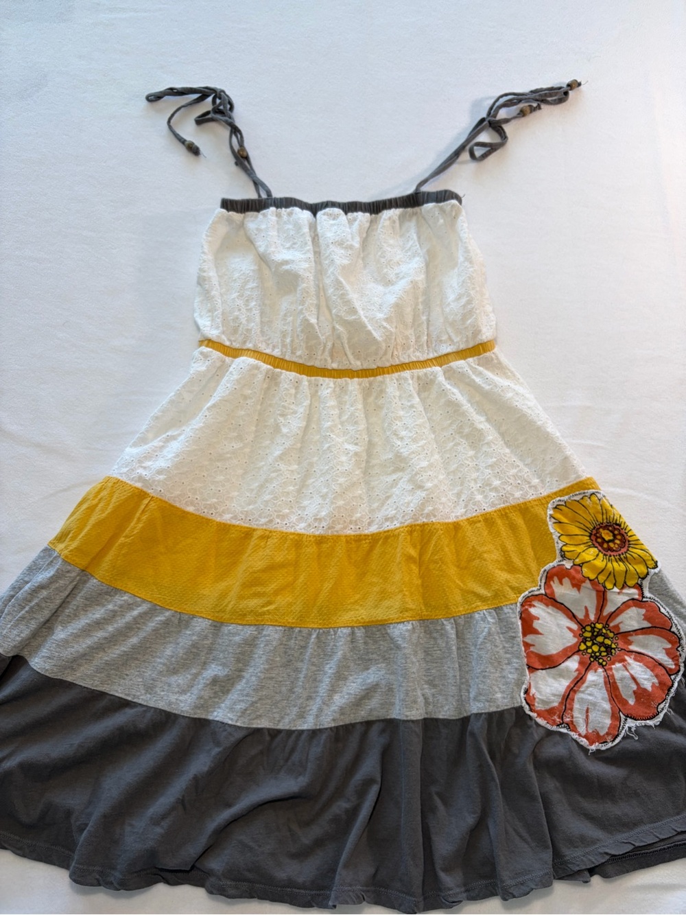 Tiered Sundress with Yellow and Gray Colorblock